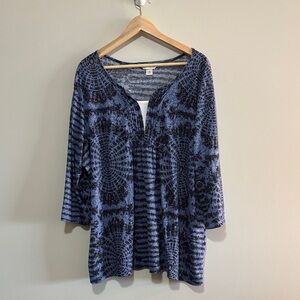 CJ Banks Women’s 3X Blue Black Printed Tunic Top - GUC